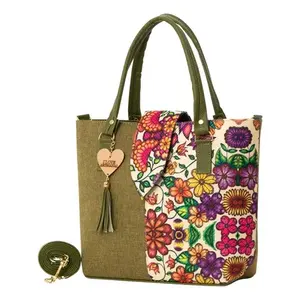 Bolso Tote de Algodón Verde Oliva para Mujer Fana Darcy, con Estampado Floral, Tamaño Mediano, para Playa o Compras, con Bolsillo con Cremallera - Product Image 3