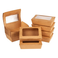 Boîte à lunch jetable en papier kraft brun, boîtes d'emballage pour salades, sandwichs et plats à emporter en papier kraft