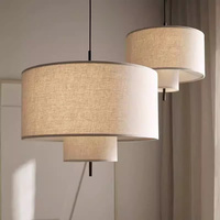 Luminaire suspendu en tissu à plusieurs niveaux avec abat-jour cylindriques décalés pour chambre d'hôtel, chambre à coucher, salle à manger, restaurant