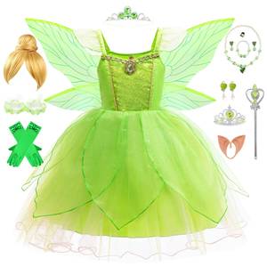 Disfraz de Hada para Niñas, Vestido de Princesa Tinkerbell con Alas de Elfo, para Halloween, Cumpleaños, Poliéster - Product Image 1