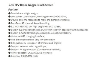 Gafas FPV Vr009 de 3.0 Pulgadas, 480X320, LCD de Alto Brillo, 5.8g, 40CH, con Batería Integrada para Carreras de Drones FPV - Product Image 4