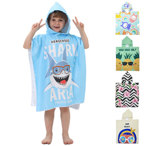 Serviette <span class=keywords><strong>de</strong></span> <span class=keywords><strong>bain</strong></span> et <span class=keywords><strong>de</strong></span> plage à capuche personnalisée pour enfants, motif dessin animé, séchage rapide, antimicrobienne, en microfibre imprimée - Product Image 1