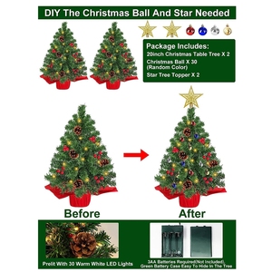 Cây Thông Để Bàn Nhỏ 20 Inch Với 30 Quả Cầu Ngôi Sao Quả Cầu Màu Đỏ Cây Thông Trang Trí Mini Nhân Tạo Cây Giáng Sinh - Product Image 2