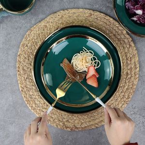 Vaisselle de cuisine assiette en céramique assiette ronde en porcelaine de restaurant ensembles d'assiettes en céramique <span class=keywords><strong>verte</strong></span> vaisselle vaisselle vaisselle - Product Image 2