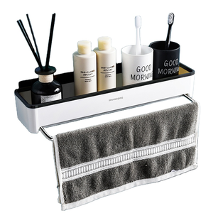 Bathroom Shelf No Drilling Plastic Organiser Telescopic Towel Rack Shower Caddy basket Wall Mounted