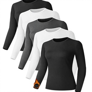 Camiseta SUHE para Mujer, Transpirable, de Satén, Manga Larga, Estilo Urbano, Cuello Redondo, Ajustada, Sin Costuras, Elástica, con Bordado - Product Image 3