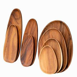 Ensemble de 4 plateaux irréguliers en bois d'acacia, finition naturelle, pour collations, desserts, salon, usage domestique - Product Image 5