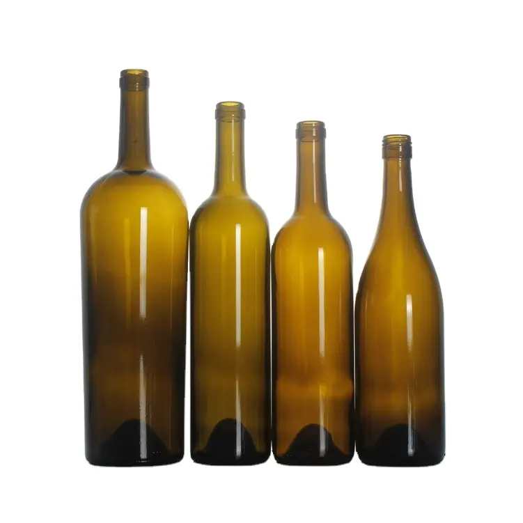 الجملة القياسية 1L 3L 750 مللي الثقيلة العتيقة الظلام الأخضر زجاجة نبيذ عنابي الجافة كوب نبيذ أحمر زجاجة
