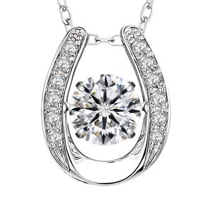Collar de plata vintage con forma de herradura, colgante central con diamantes CVD cultivados en laboratorio y marco pavé de doble cara para damas. - Product Image 1