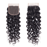 Promotion : Closure en dentelle suisse transparente 4x4, cheveux humains brésiliens vierges non traités à 100 %, cuticules alignées, ondulation Water Wave, 6-16 pouces