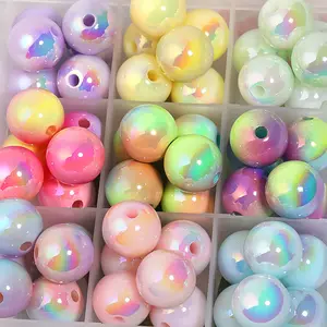 2023 New DIY Plating UV colorful free shipping beads round acrylic beads bulk bubblegum beads 16mm for Phone chain or pen making