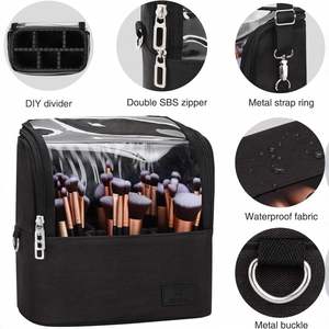 Organizador de Maquillaje Profesional Grande, Caja de Almacenamiento con Divisores Ajustables, Bolsa de Cosméticos Transparente Vertical, Estuche de Viaje para Brochas de Maquillaje - Product Image 2