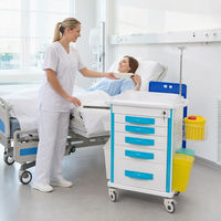 Chariot d'urgence hospitalier, chariot infirmier à 5 tiroirs, chariot médical en ABS avec cadre et poignées cyan