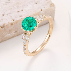 Bague de fiançailles en or massif 14 carats avec émeraude de laboratoire, design élégant, émeraude colombienne, bague de mariage - Product Image 2