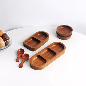 Solid Wood Serving <b>Trays</b> With Dividers <b>Small</b> Round Plates And Spoons For Snacks And Condiments Handmade Food Safe - Product Image 1
