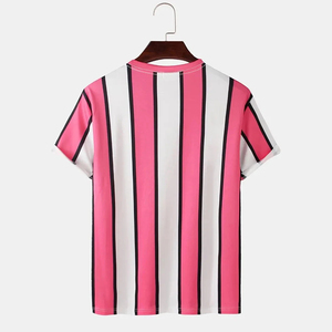 เสื้อยืดแขนสั้นลายทางสีชมพูขาว คอกลม ผู้ชาย สวมใส่สบาย ระบายอากาศได้ดี ทรงปกติ รับสกรีนโลโก้ เสื้อยืดผู้ชาย - Product Image 2