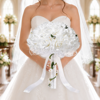 Bouquet de mariée en mousse PE décoré de perles, ruban long en satin, fleur artificielle pour cérémonie, bouquet de mariage