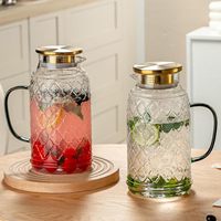 Carafe en verre borosilicate 2L avec couvercle, design vintage, résistante à la chaleur, poignée ergonomique pour café froid et fêtes