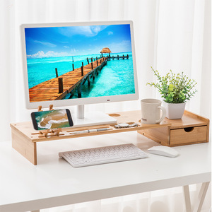 Computer Monitor Riser <b>Office</b> Desktop Storage Stand Bamboo Display Screen Lift Shelf Multifunctional Neatening Organizer Desk - Product Image 3