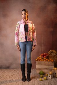 Floral Patchwork Quilted <b>Jacket</b> | Handmade Kantha Style Cotton Coat | Reversible Boho Winter <b>Jacket</b> for <b>Women</b> Outerwear - Product Image 4
