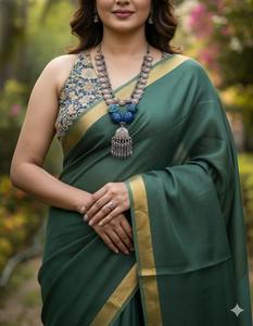 Magnifique sari en soie Kota Doriya vert pour femmes, luxueux, léger, tenue de fête, tenue de réception de mariage en provenance d'Inde - Product Image 3