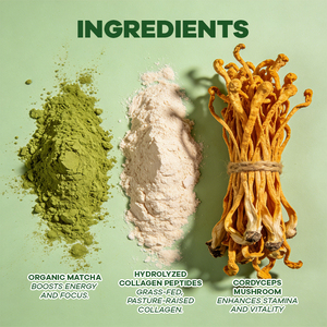Beauté et bien-être intérieurs : Collagène bio au <span class=keywords><strong>matcha</strong></span> et au cordyceps pour les articulations, l'intestin et l'immunité - Product Image 2