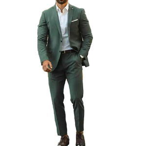 Blazer vert décontracté coupe ajustée grande taille pour homme, revers cranté, simple boutonnage, fermeture éclair, pour mariage et occasions formelles, Terno 2 - Product Image 1
