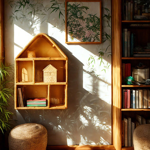 Rattan House Shaped Wall <b>Shelf</b> 3 Tier Multifunctional Storage <b>Rack</b> For Toys And Books Display <b>Shelf</b> - Product Image 2
