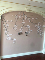 Fleur de magnolia peinte à la main Zhenling vers le bas du papier peint design de plafond pour la décoration murale intérieure de la maison