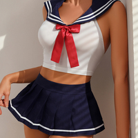 Costume de cosplay sexy pour fille d'école, uniforme scolaire, haut blanc à col marin, jupe plissée courte, jeu de rôle dans la chambre à coucher, vacances, F4137