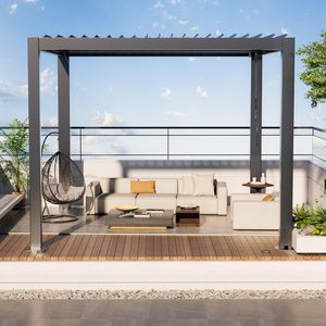 Pergola Gazebo 8x10 6x4m de qualité commerciale avec cadre en aluminium thermolaqué et système de toit réglable pour balcon - Product Image 2