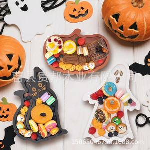 Guibang - Bandejas Decorativas de Madera con Diseño de Gato Fantasma y Calabaza para Halloween, Platos para Postres para Fiestas - Product Image 4