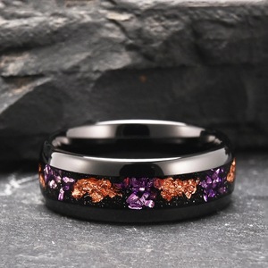 Klassieke Paarse Alexandriet Inlay Mannen <span class=keywords><strong>Ring</strong></span> Zwart Wolfraam <span class=keywords><strong>Ring</strong></span> Heren Trouwring Heren Trouwring Unisex Heren Dames Sieraden Set 8Mm 4Mm - Product Image 4