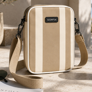 Sac bandoulière vertical personnalisé en cuir PU rayé pour hommes, vente en gros OEM/ODM, faible MOQ, sacs à main avec conception gratuite - Product Image 4