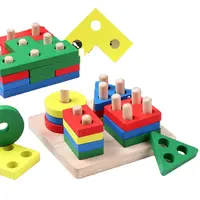 Set Permainan Edukasi Keluarga Anak Montessori, Mainan Kayu Blok Bangunan