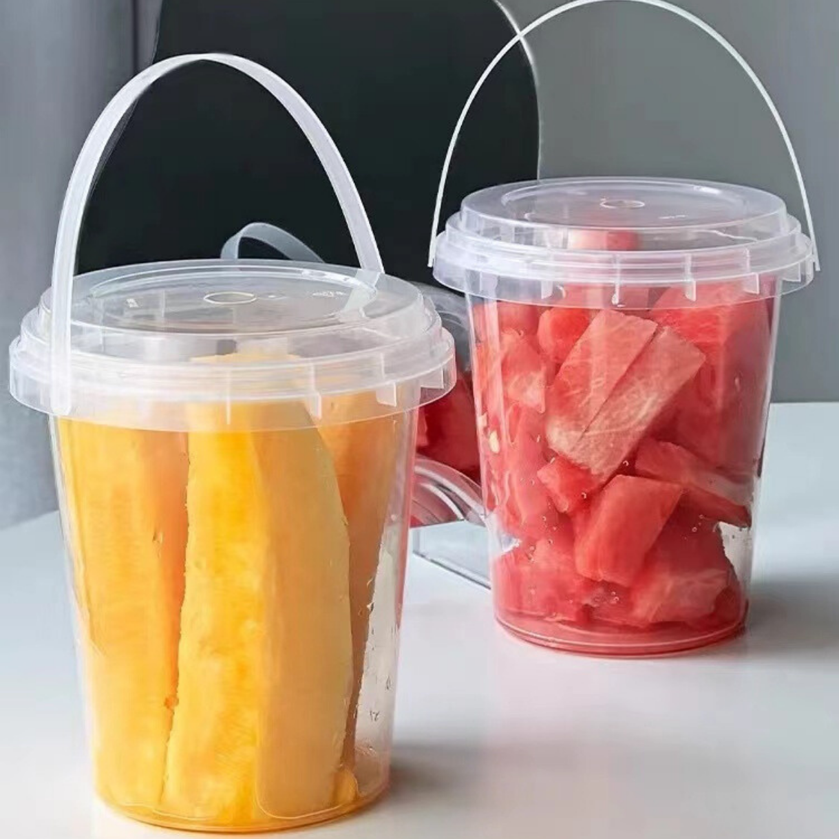 24oz 32oz Plastic Drink Super Big Bucket Fruit Tea Juice Bubble Milk Tea Cup With Handle