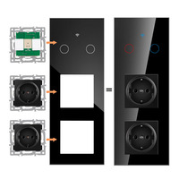 Interruptor y Enchufe Inteligente WiFi de Pared con Pantalla Táctil Negra, Estándar Europeo 86, Alemán y Francés, Módulo de Funciones Combinadas