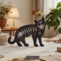 Décoration d'Halloween en bois : Lampe créative chat noir sculpté, ornements décoratifs pour maison hantée, usage intérieur