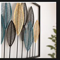 Art mural en métal, panneau botanique 3D en forme de feuille, sculpture bleu or pour salon, hall d'hôtel, intérieurs contemporains de luxe