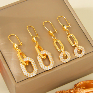 Dubai <b>Gold</b> Anti Tarnish Drop <b>Earrings</b> Fashion 21k <b>Gold</b> Plated Zirconia Geometric <b>Dangles</b> <b>Earring</b> for Women - Product Image 1