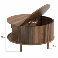 Table basse ronde moderne et durable avec plateau relevable, rangement dissimulé et pieds en bois massif pour petit appartement ou salon