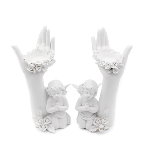 Figurine d'ange en résine décoration main conception de forme de fleur porte-chandelier - Product Image 1