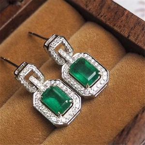 Orecchini Pendenti Rettangolari in Cristallo Verde Smeraldo per Donne, Accessori Eleganti da Cerimonia - Product Image 6