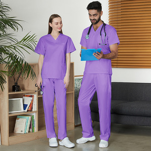 Ensembles de Blouses Médicales Unisexe en Gros, Col en V, Manches Courtes, Tenues d'Infirmière pour Hôpital, Tissu Coton-Polyester, LOGO Personnalisé - Product Image 1