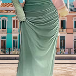 2025 <b>Summer</b> New Arrival Women High-End Casual Square Collar High Waist Maxi A-Line <b>Boho</b> Mesh Ruffle Pleated Fishtail <b>Dress</b> - Product Image 1