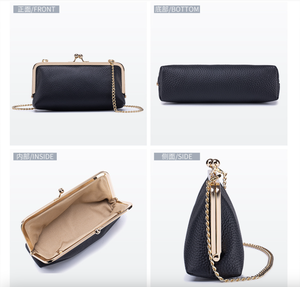 Ando Bag Genuine Cowhide Leather Kiss Lock Crossbody Bag for Women with Detachable Chain Evening <b>Clutch</b> - Product Image 4