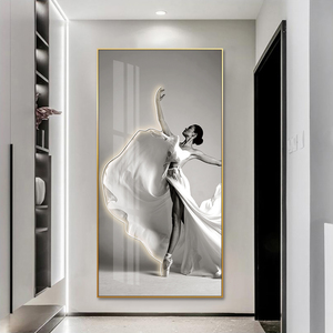 Huamiao <span class=keywords><strong>personnalisé</strong></span> Art moderne danse fille Led mur Art décor à la maison luxe salon <span class=keywords><strong>verre</strong></span> peinture - Product Image 5
