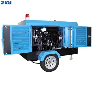 Hot-Sell 41kw 8bar185cfm 2 Wheels Trailer Type Portable Mobile Diesel Industrial Mining Screw Compressors For Drilling Machine