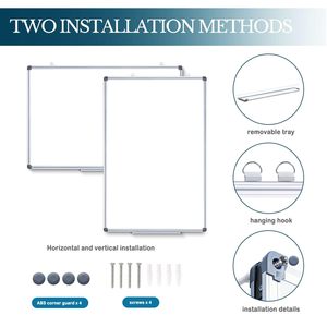 Tableau blanc magnétique double face en aluminium argenté <span class=keywords><strong>pour</strong></span> bureau à domicile, école, à suspendre au mur - Product Image 6