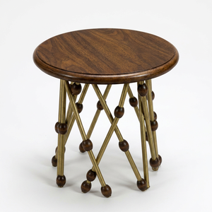 Midcentury Modern Indonesian Solid Wood Coffee <b>Table</b> with <b>Brass</b> <b>Legs</b> Wooden Knobs Antique Style Living Room Furniture Handmade - Product Image 1